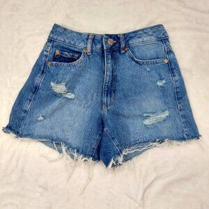 GARAGE DENIM WOMENS MOM HIGH RISE BLUE JEAN CUT OFF COTTON SHORTS SIZE 24/0